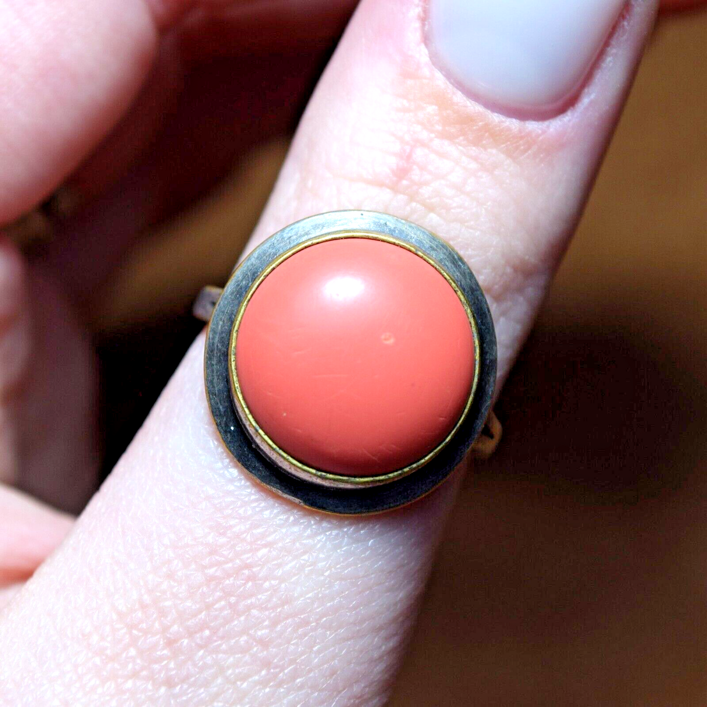 Soviet Bijouterie Ring With Coral Beautiful Ring Size 8.25 Weigt 4.08g Antique