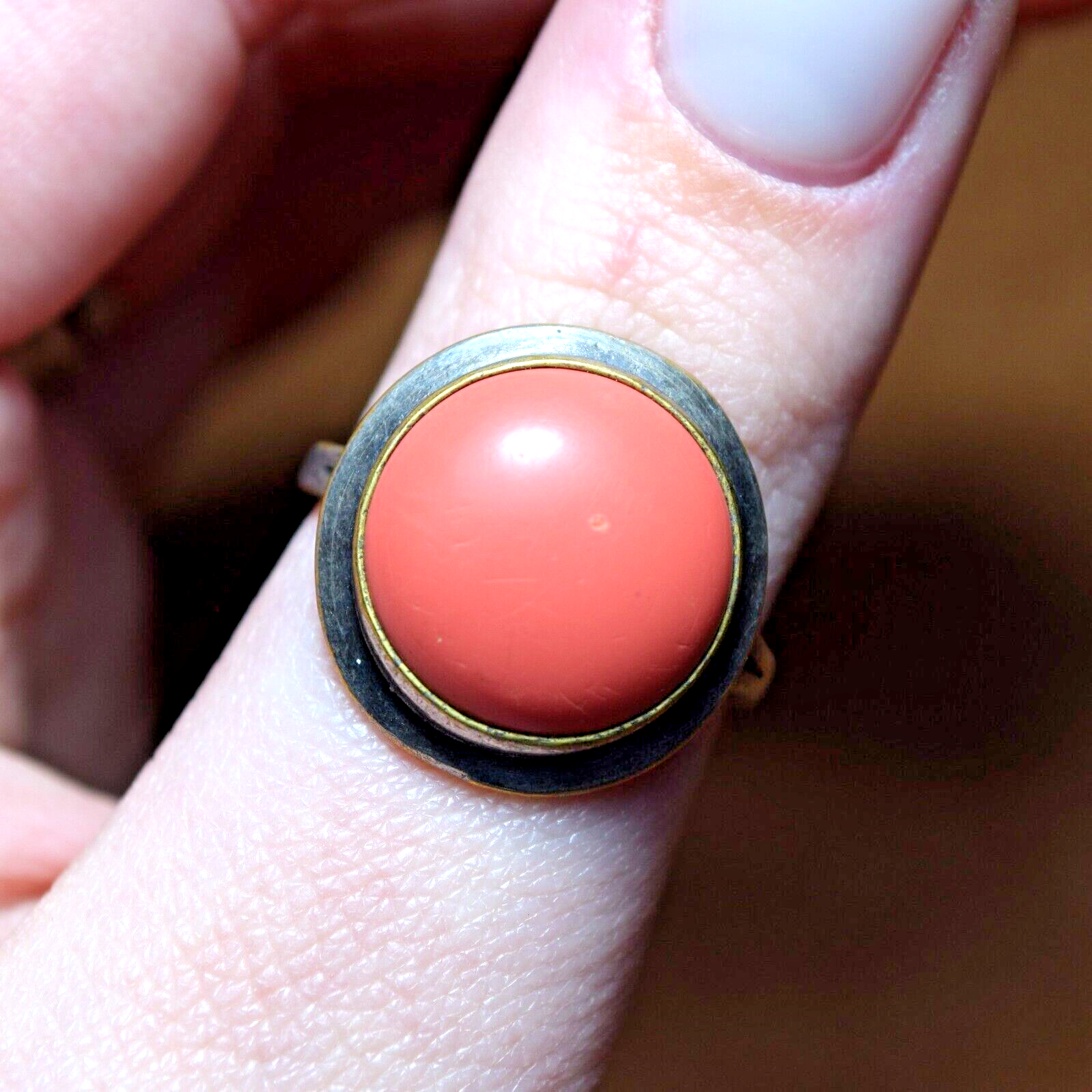 Soviet Bijouterie Ring With Coral Beautiful Ring Size 8.25 Weigt 4.08g Antique