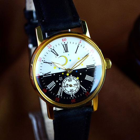 Pobeda Man's watch Vintage Soviet watch Day Night Dial Mechanical Military watch