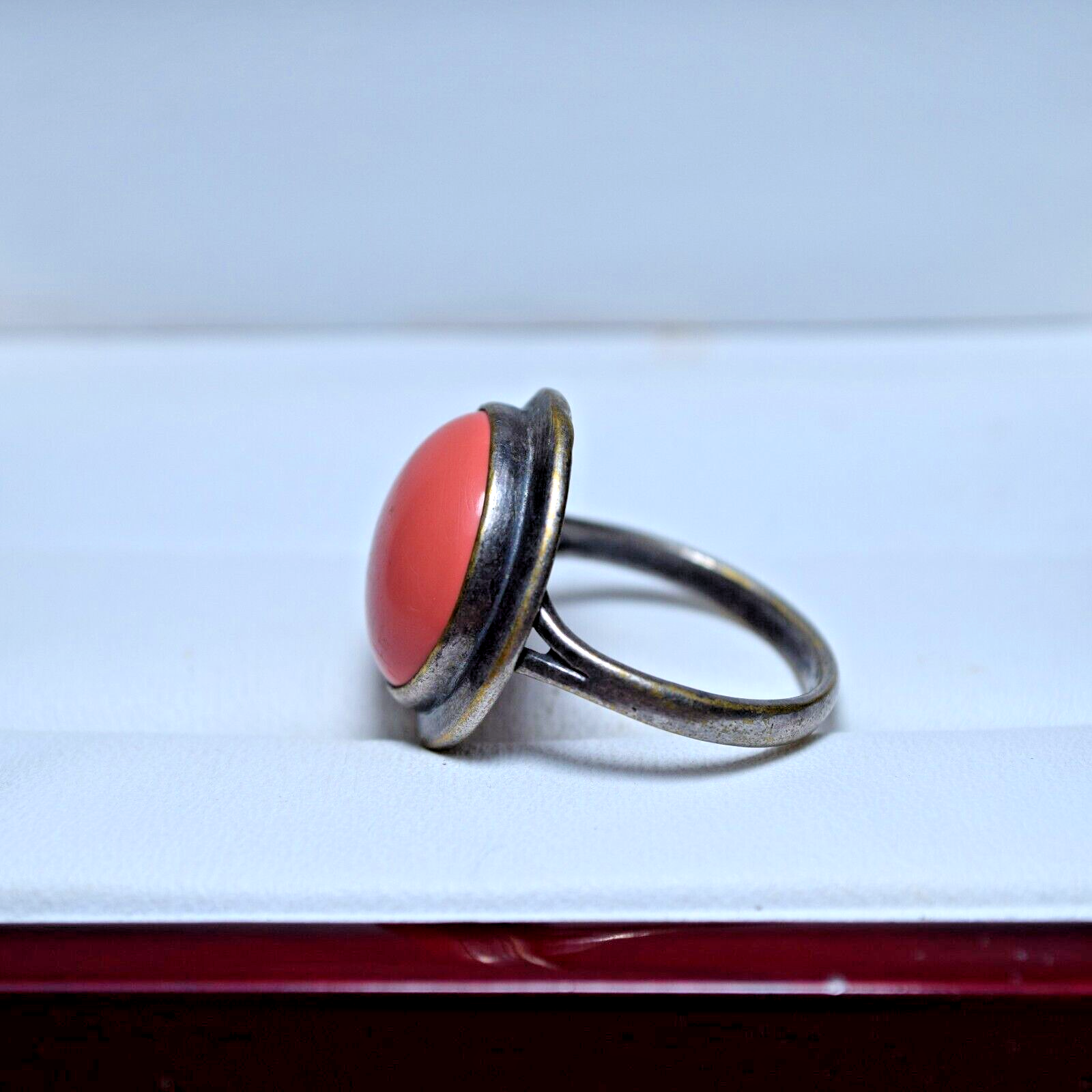 Soviet Bijouterie Ring With Coral Beautiful Ring Size 8.25 Weigt 4.08g Antique