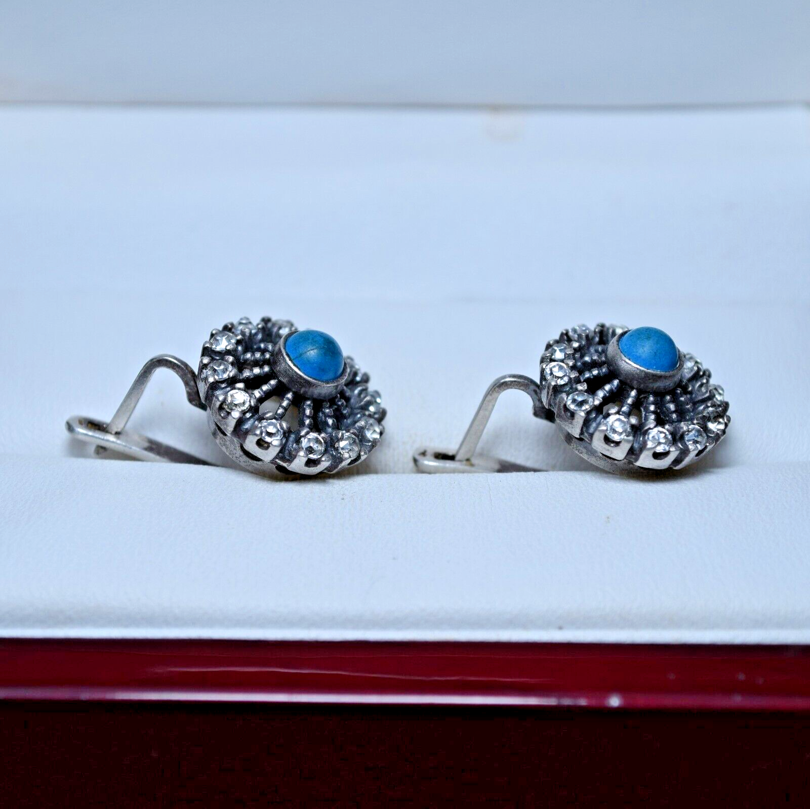 RARE Soviet Silver EARRINGS 925 With Turquoise Weigt 7.39g Antique USSR EARRINGS