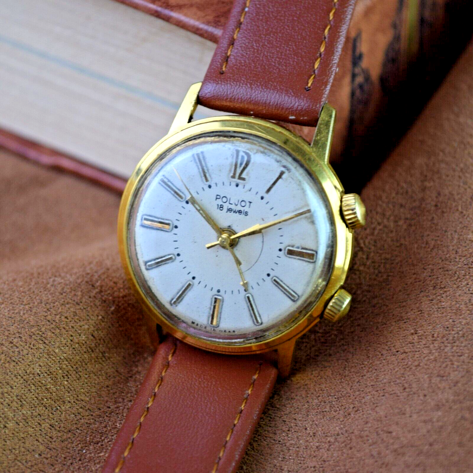 Soviet Wristwatch POLJOT Alarm Vintage Signal Mens USSR Mechanical Watch Soviet - Vintagecoua