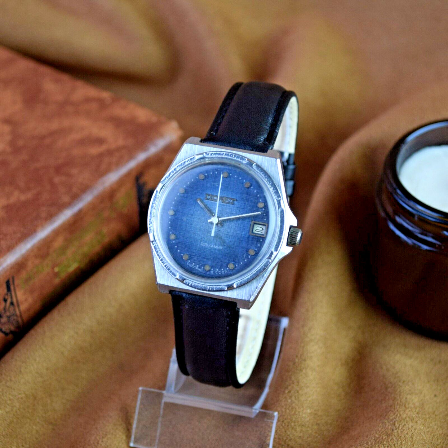 Soviet Wristwatch POLJOT 17 Jewels Automatic Mens Watch Blue Dial USSR Vintage